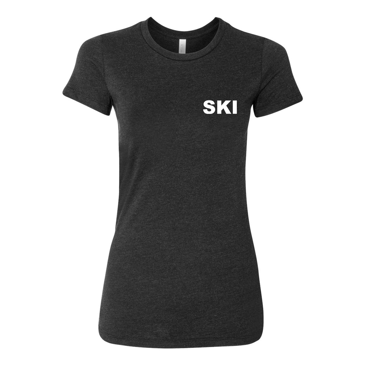 Ski Brand Logo Women's Night Out Fitted Tri-Blend T-Shirt Dark Heather Gray (White Logo)
