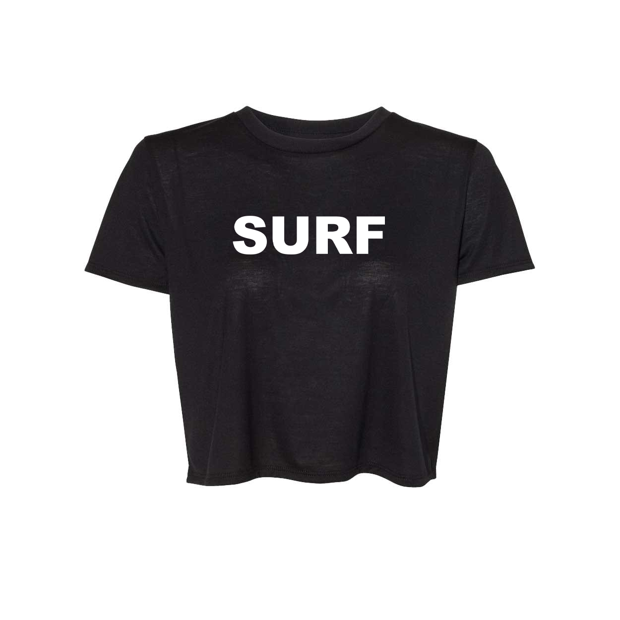 Surf Brand Logo Classic Womens Flowy Cropped Tee Black (White Logo)