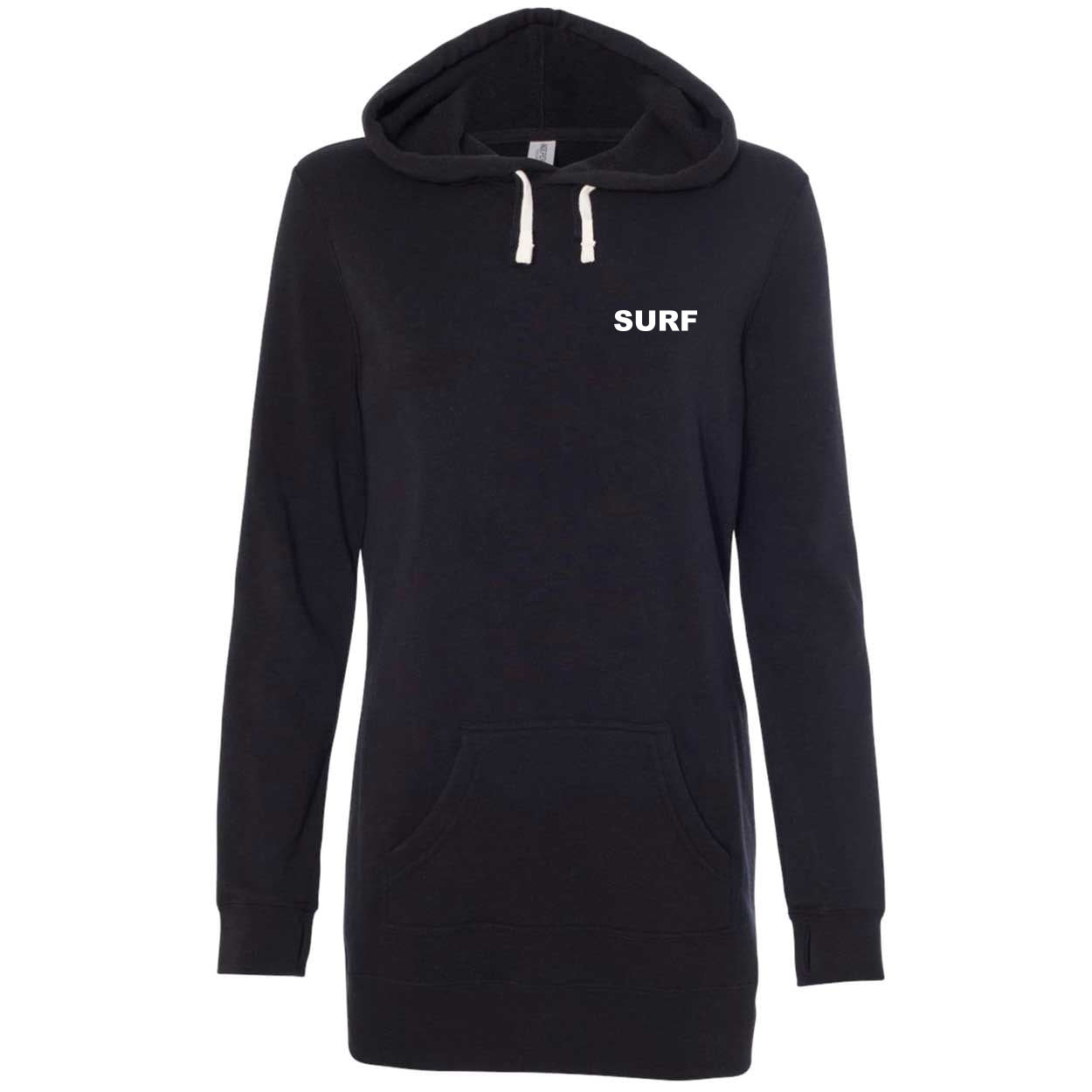 Surf Brand Logo Night Out Womens Pullover Hooded Sweatshirt Dress Black