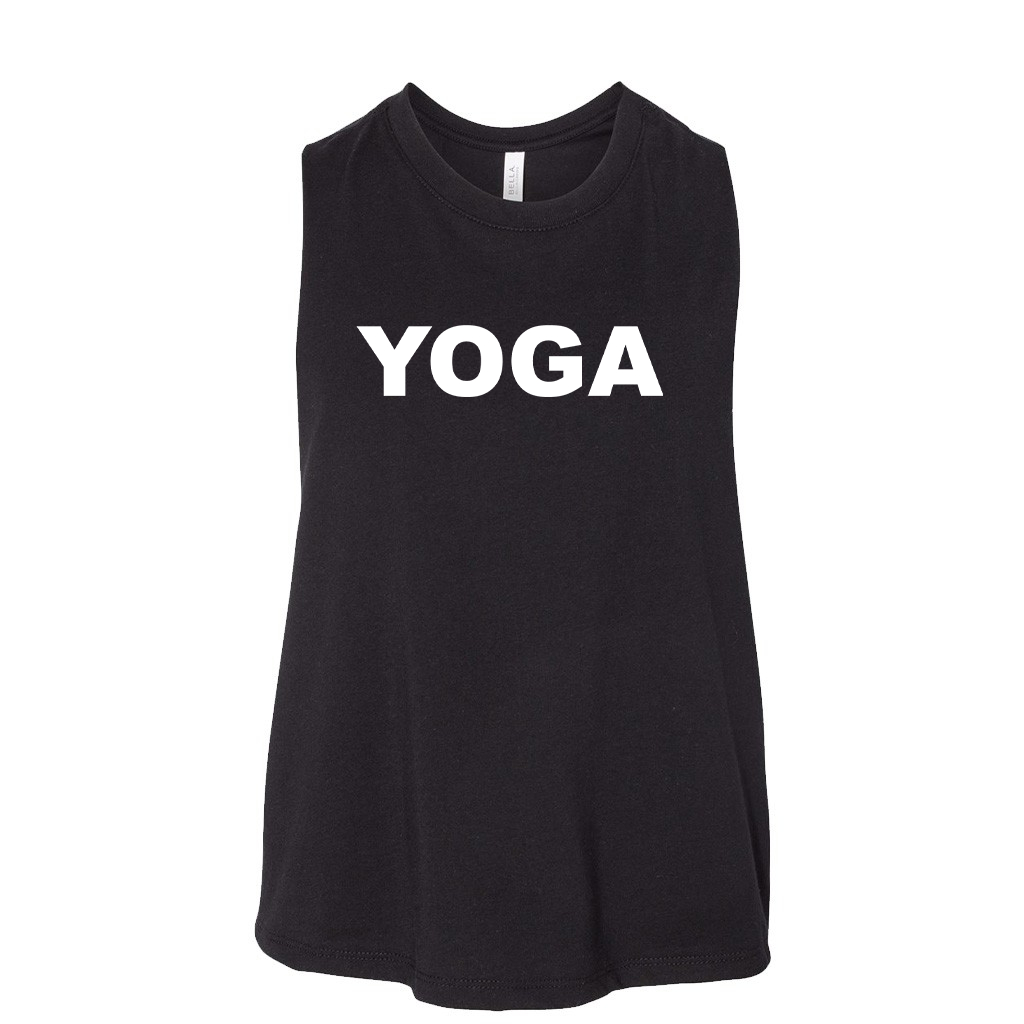 Yoga Brand Logo Classic Womens Flowy Racerback Cropped Tank Black (White Logo)