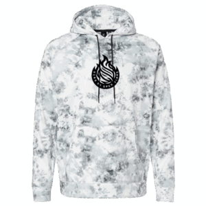 Near An Open Flame Classic Performance Raglan Pullover Sweatshirt White Tie Dye (Black Logo)