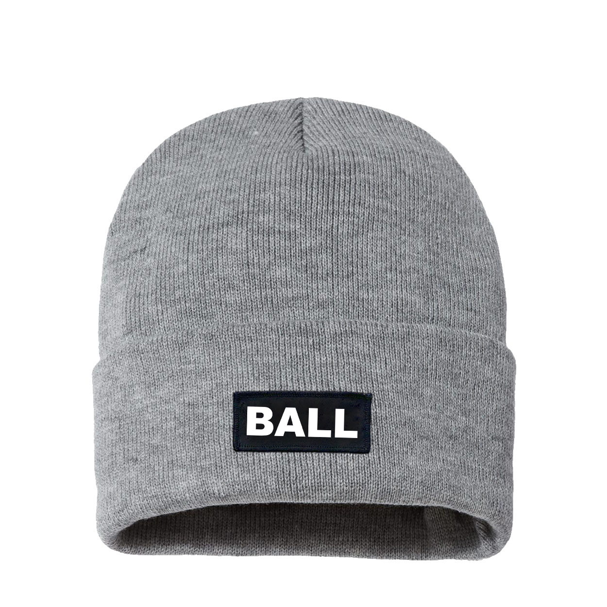 Ball Brand Logo Night Out Woven Patch Sherpa Lined Cuffed Beanie Heather Gray
