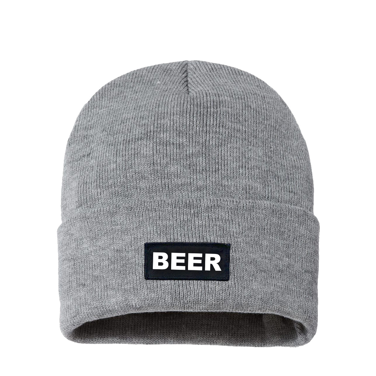 Beer Brand Logo Night Out Woven Patch Sherpa Lined Cuffed Beanie Heather Gray (White Logo)