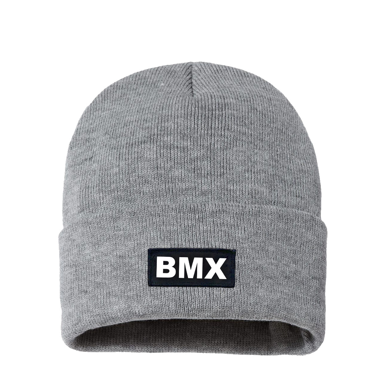 BMX Brand Logo Night Out Woven Patch Sherpa Lined Cuffed Beanie Heather Gray