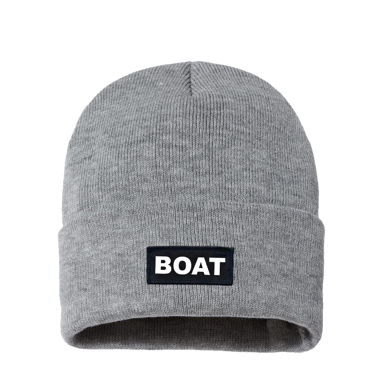 Boat Brand Logo Night Out Woven Patch Sherpa Lined Cuffed Beanie Heather Gray