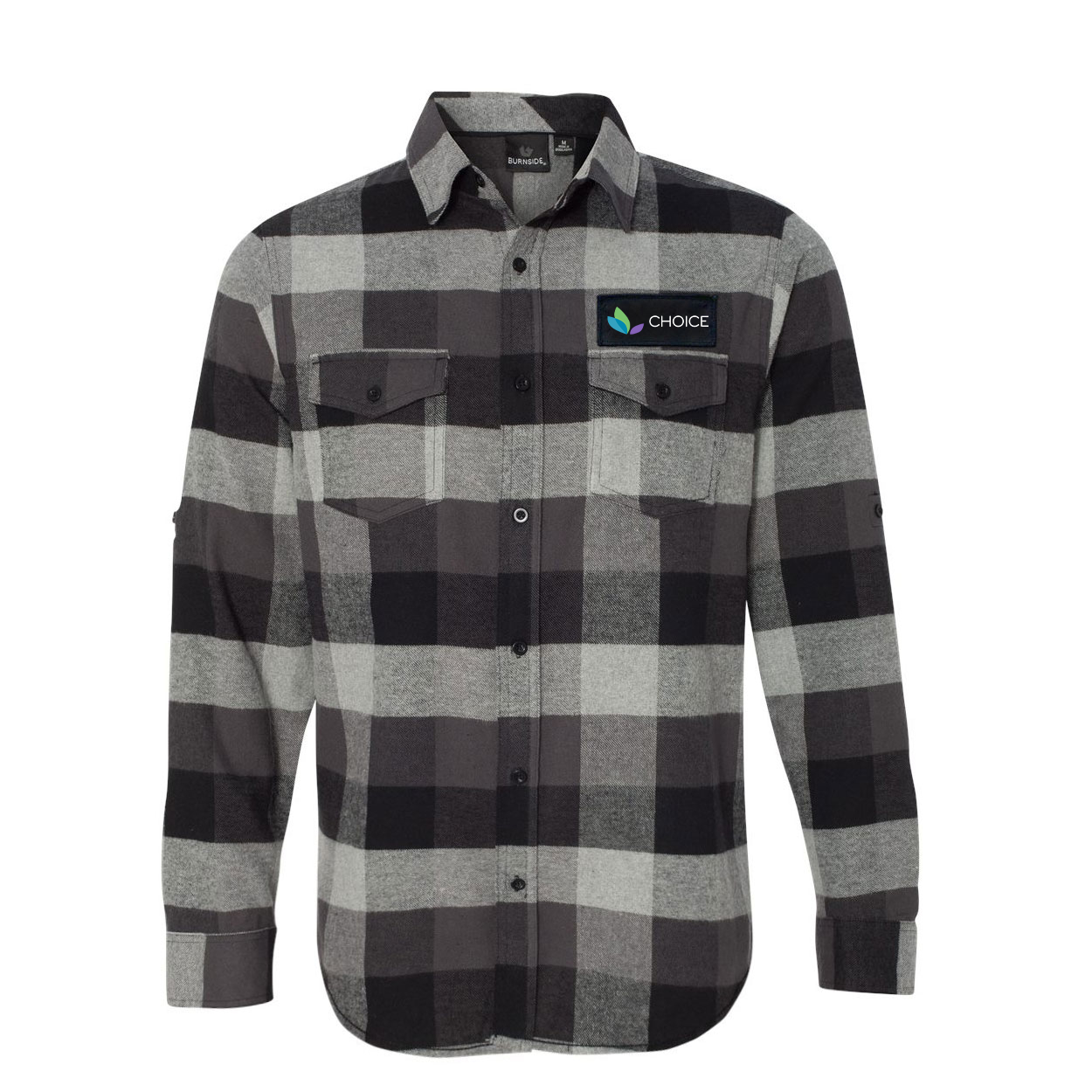 Choice Inc Classic Unisex Long Sleeve Woven Patch Flannel Shirt Black/Gray (White Logo)