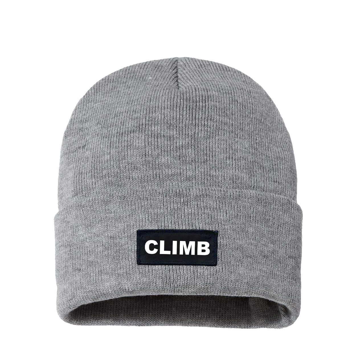 Climb Brand Logo Night Out Woven Patch Sherpa Lined Cuffed Beanie Heather Gray