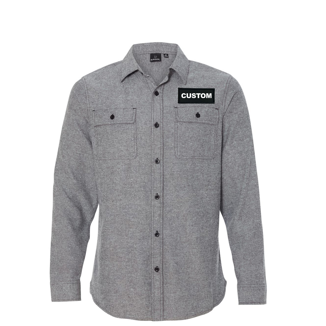 Custom Life Brand Logo Classic Unisex Long Sleeve Woven Patch Extra Soft Solid Flannel Heather Gray (White Logo)