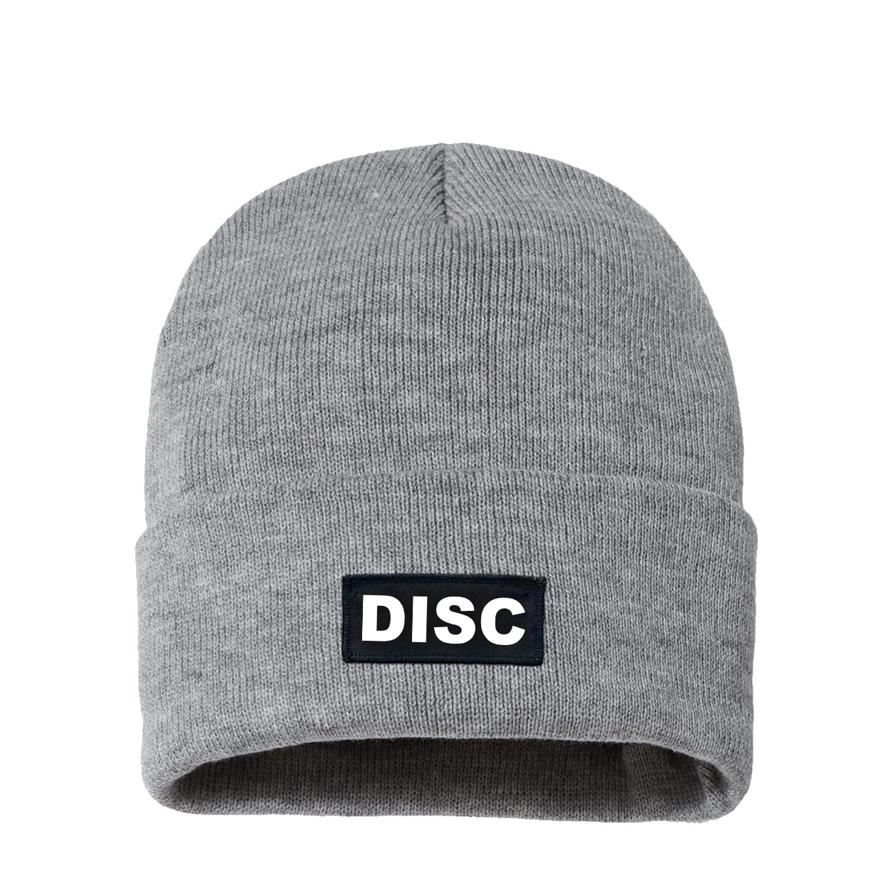 Disc Brand Logo Night Out Woven Patch Sherpa Lined Cuffed Beanie Heather Gray