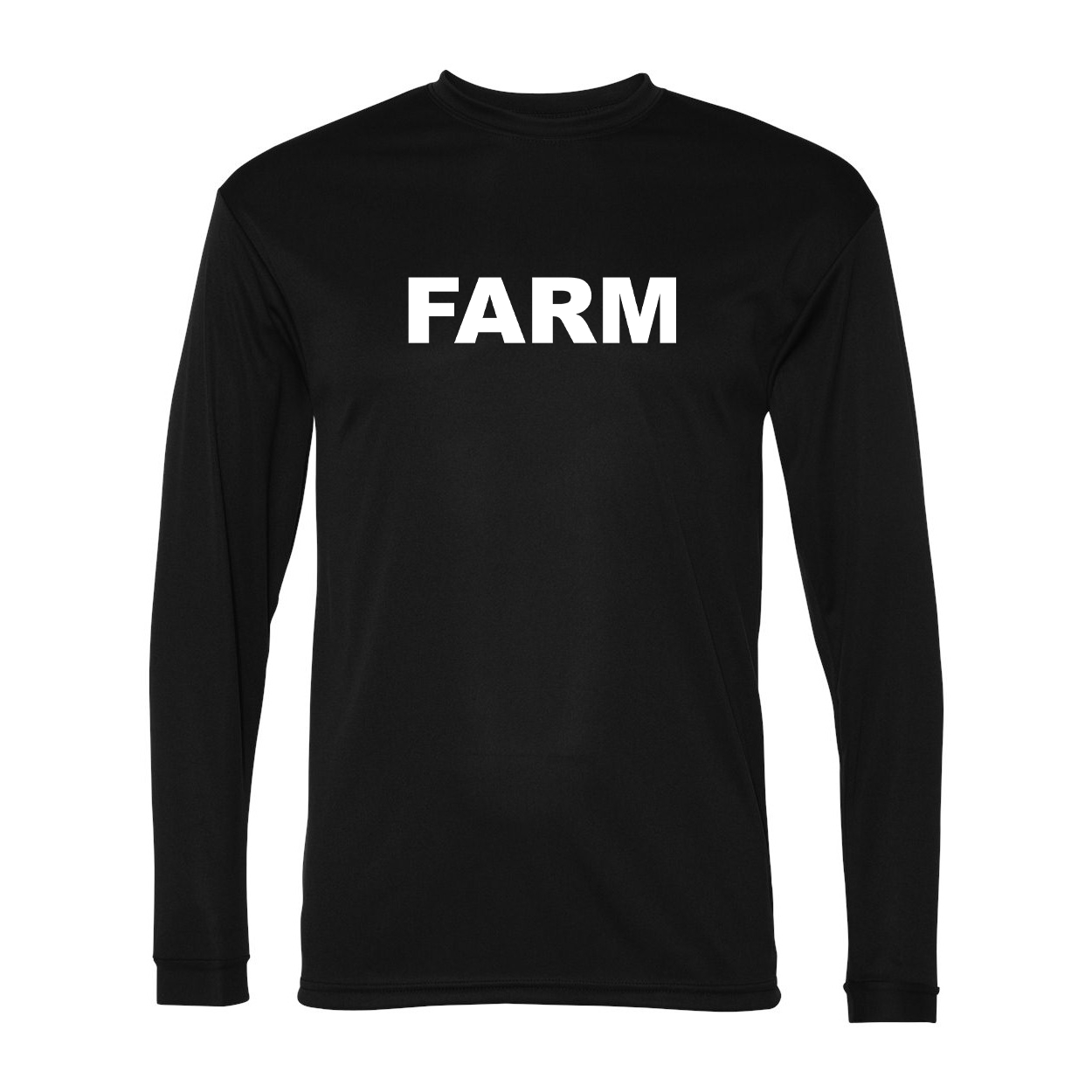 Farm Brand Logo Classic Unisex Performance Long Sleeve T-Shirt Black (White Logo)