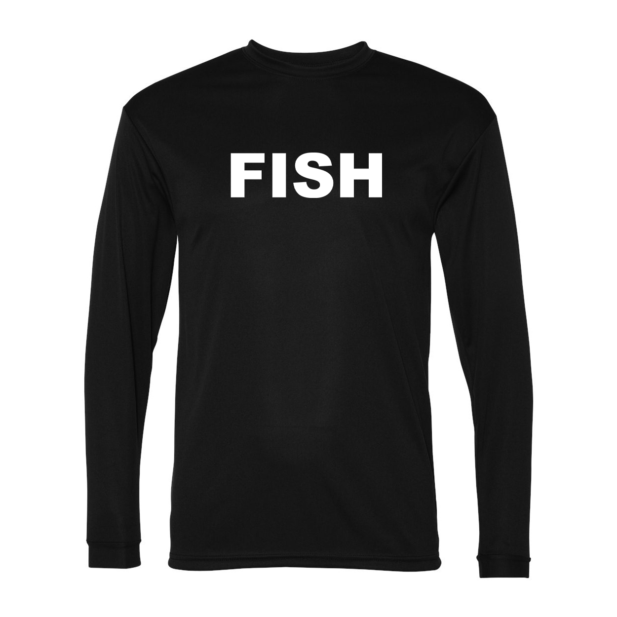 Fish Brand Logo Classic Unisex Performance Long Sleeve T-Shirt Black (White Logo)