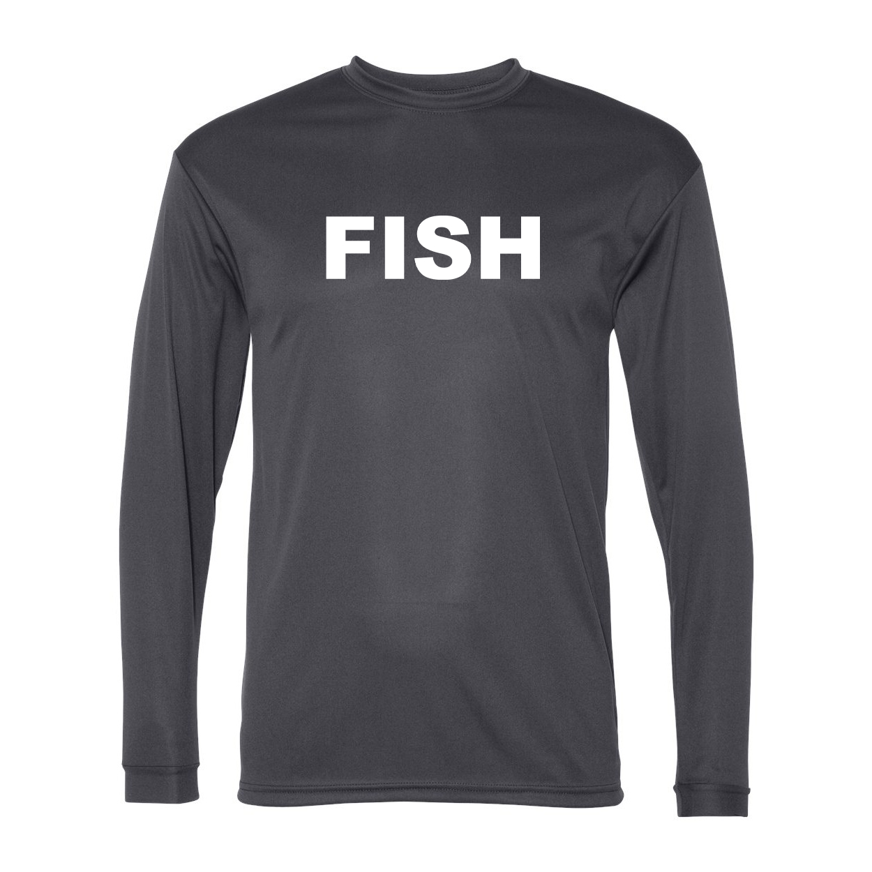 Fish Brand Logo Classic Unisex Performance Long Sleeve T-Shirt Graphite (White Logo)
