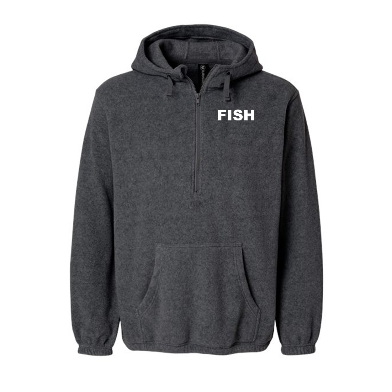 Fish Brand Logo Night Out Quarter Zip Fleece Sweatshirt Heather Charcoal (White Logo)