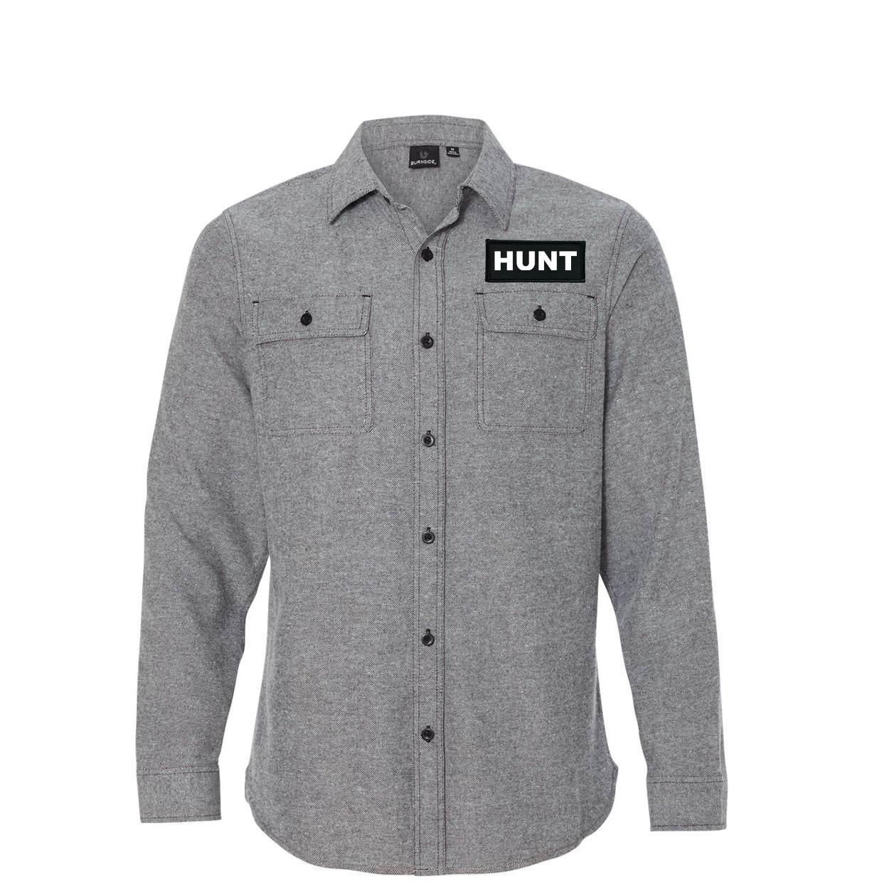 Hunt Brand Logo Classic Unisex Long Sleeve Woven Patch Extra Soft Solid Flannel Heather Gray (White Logo)