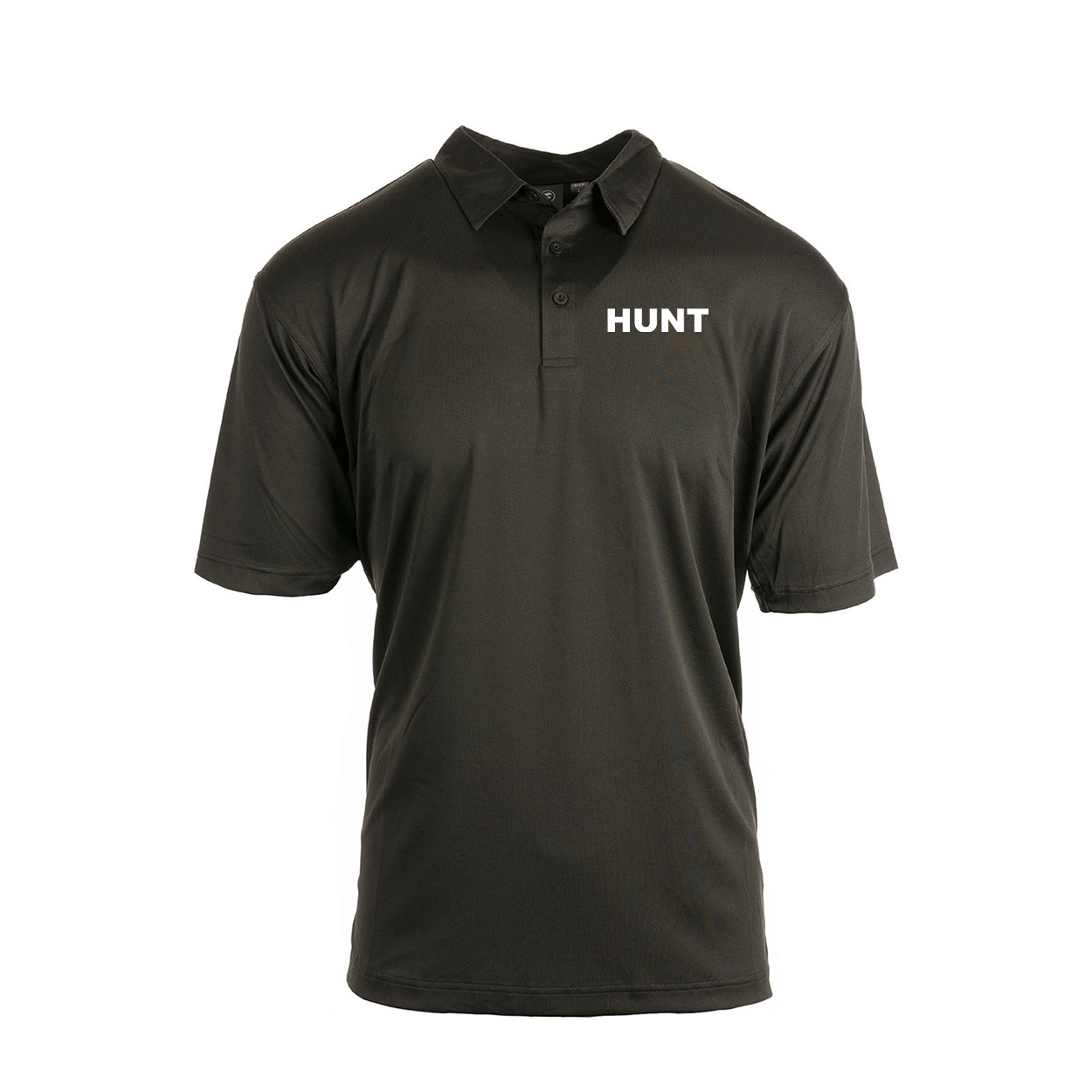 Hunt Brand Logo Night Out Golf Polo Shirt Black Dotted (White Logo)