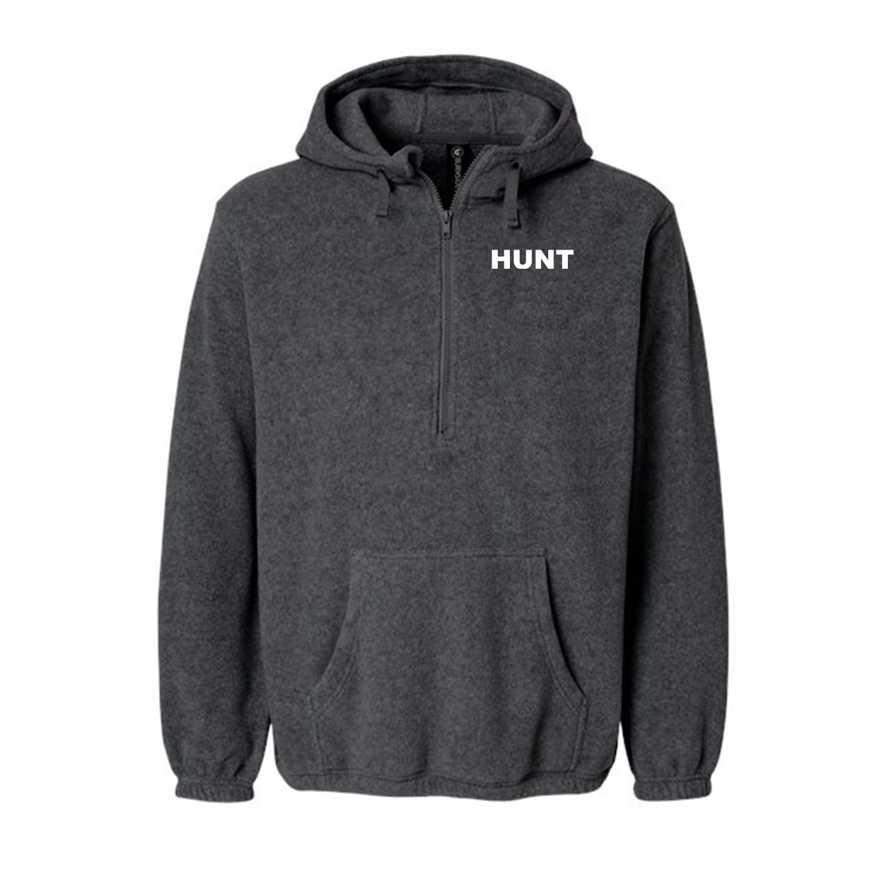 Hunt Brand Logo Night Out Quarter Zip Fleece Sweatshirt Heather Charcoal (White Logo)