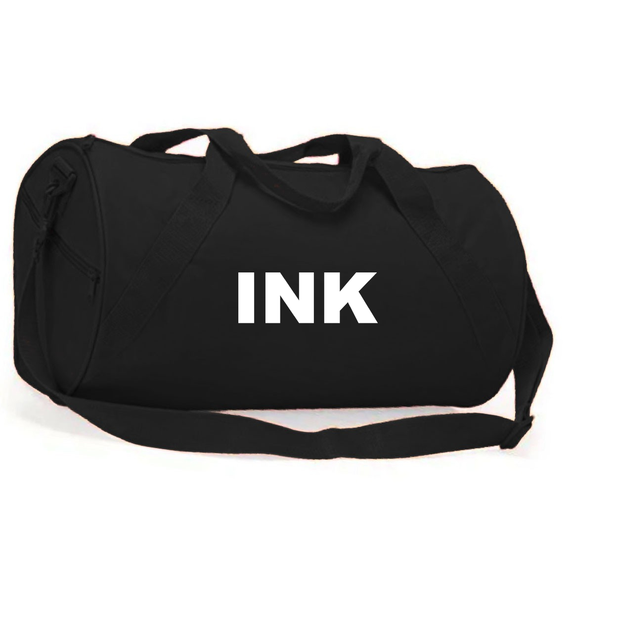 Ink Brand Logo Classic Barrel Duffel Bag Black (White Logo)
