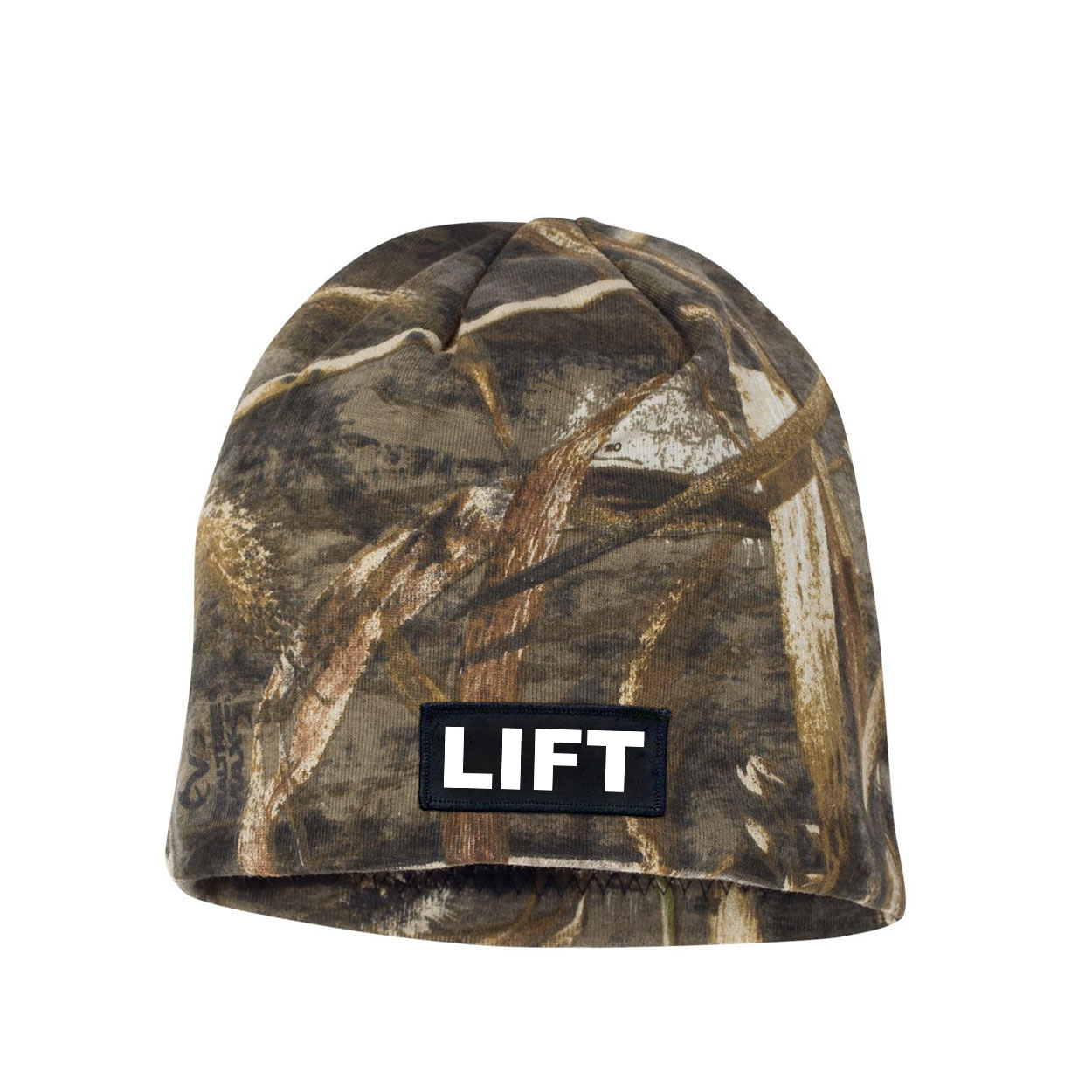 Lift Brand Logo Night Out Woven Patch Skully Beanie Realtree Max-5 Camo (White Logo)
