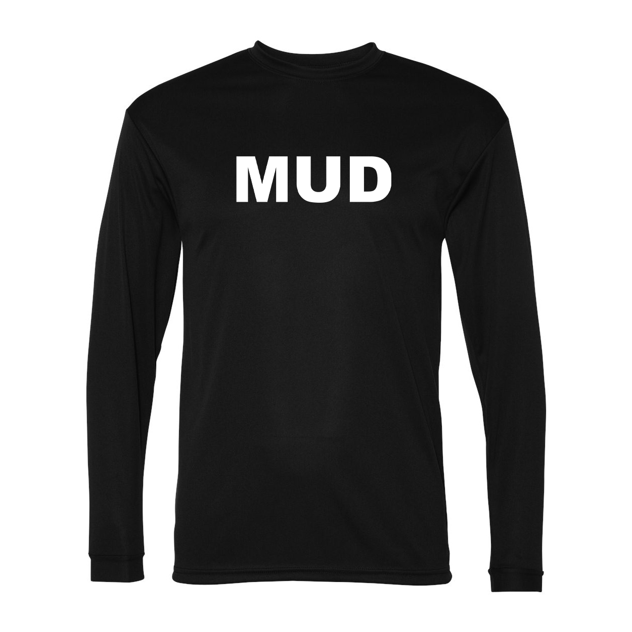Mud Brand Logo Classic Unisex Performance Long Sleeve T-Shirt Black (White Logo)