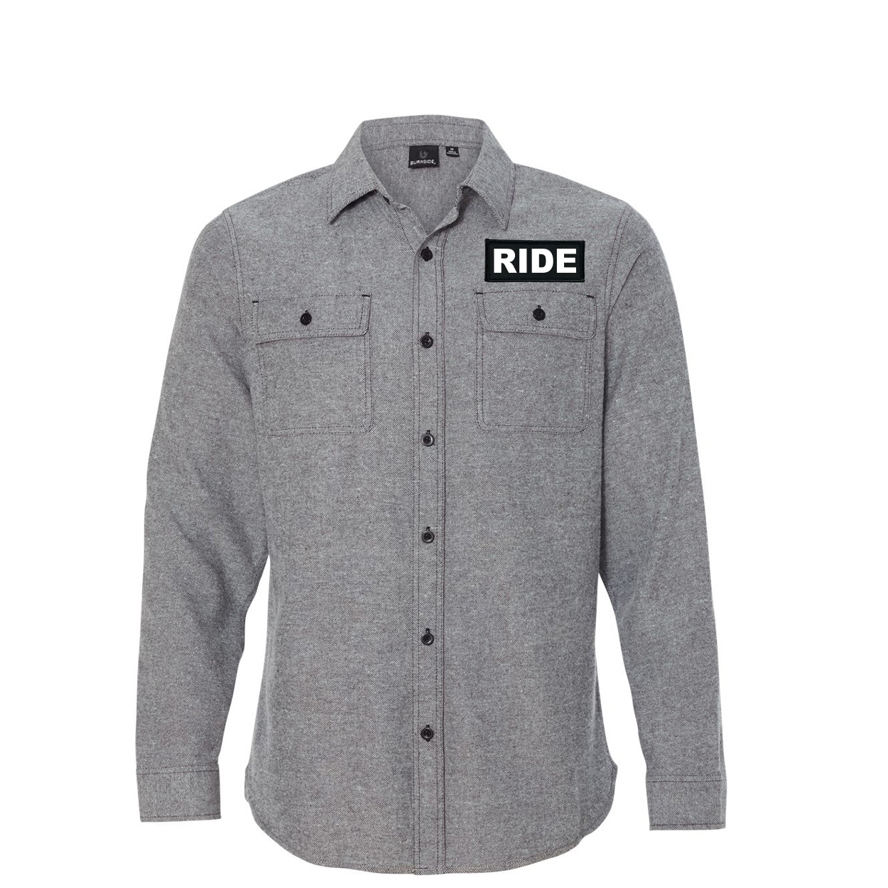 Ride Brand Logo Classic Unisex Long Sleeve Woven Patch Extra Soft Solid Flannel Heather Gray (White Logo)