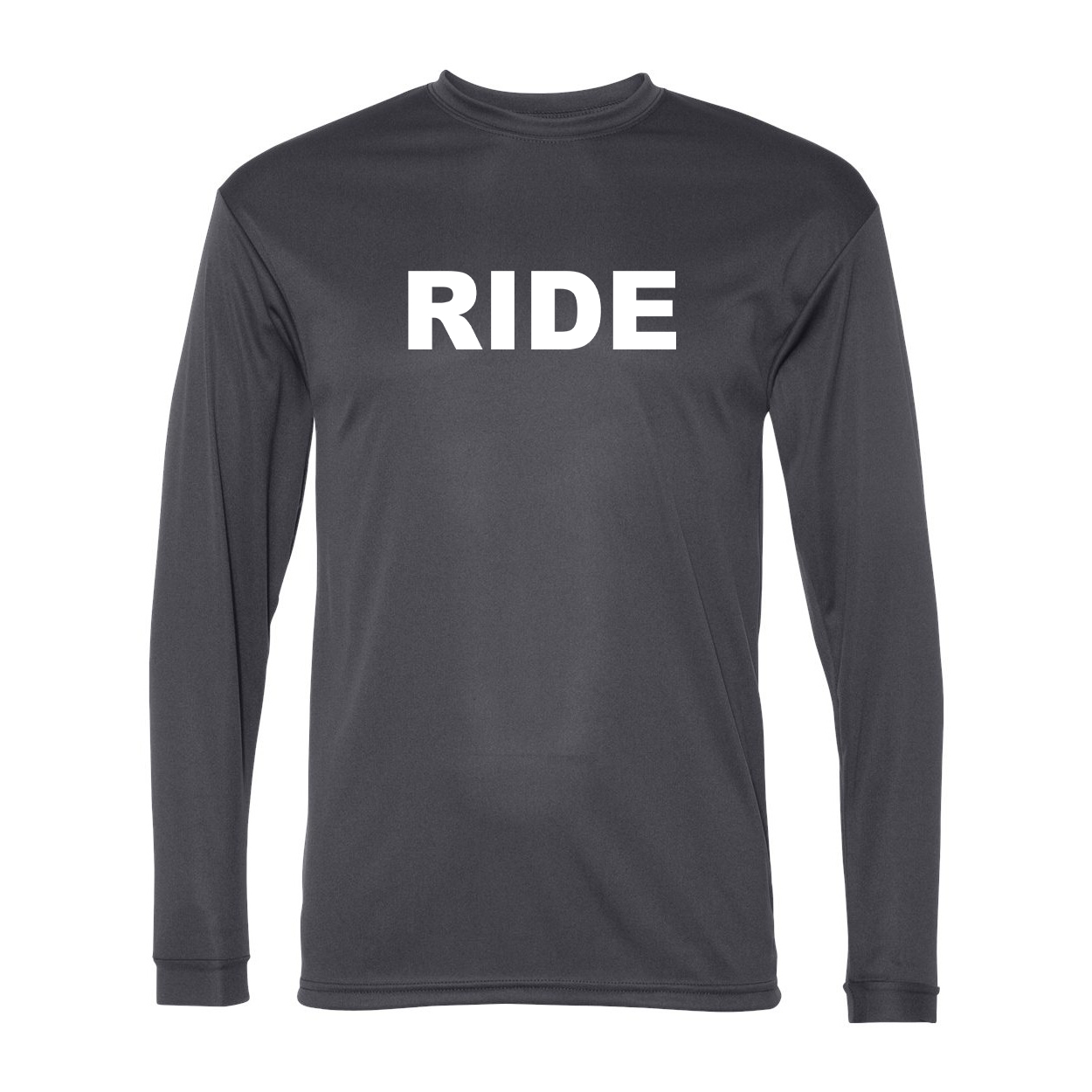 Ride Brand Logo Classic Unisex Performance Long Sleeve T-Shirt Graphite (White Logo)