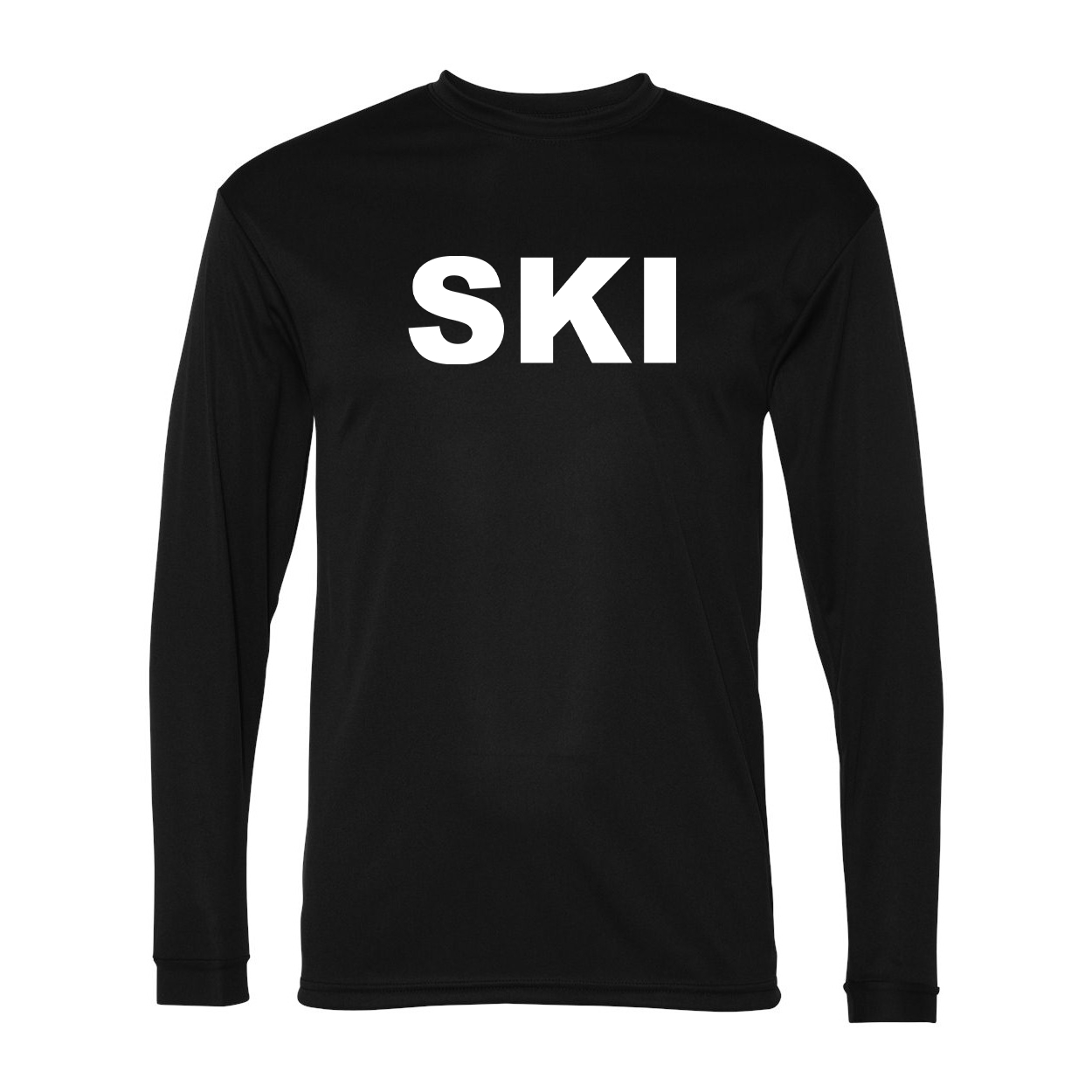 Ski Brand Logo Classic Unisex Performance Long Sleeve T-Shirt Black (White Logo)