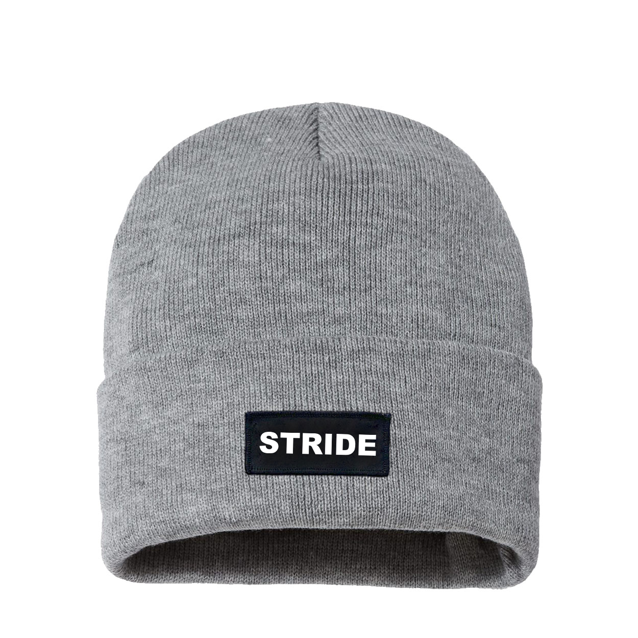 Stride Brand Logo Night Out Woven Patch Sherpa Lined Cuffed Beanie Heather Gray