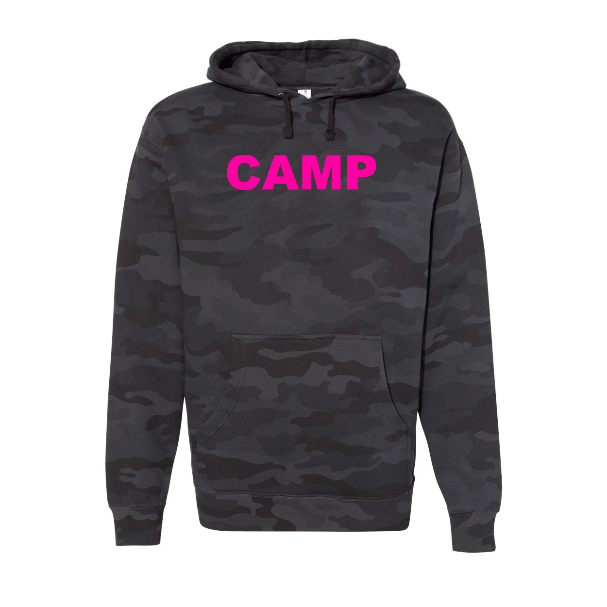 Camp Brand Logo Classic Unisex Hooded Sweatshirt Black Camo (Pink Logo)