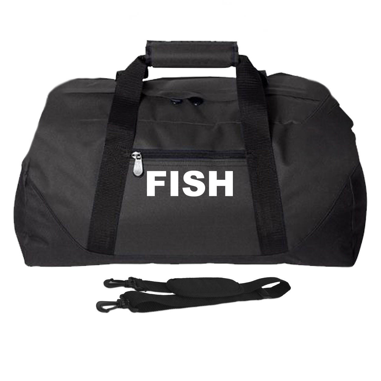 Fish Brand Logo Classic Champion Sport Duffel Bag Black (White Logo)