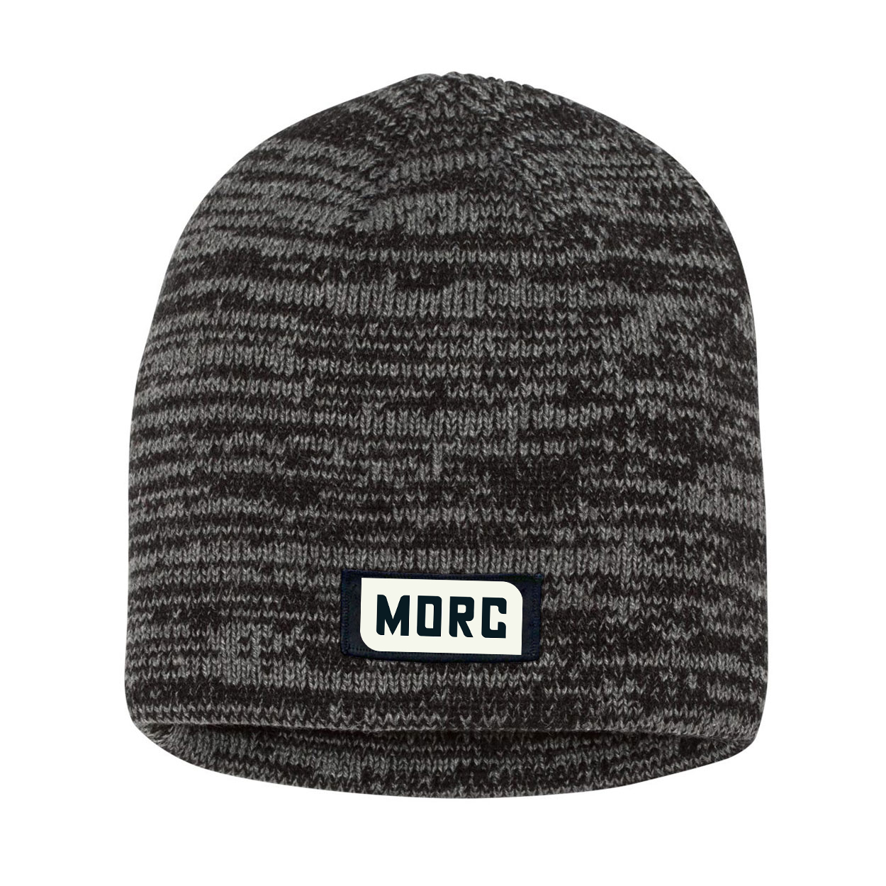 MORC Night Out Woven Patch Skully Marled Knit Beanie Black/Gray
