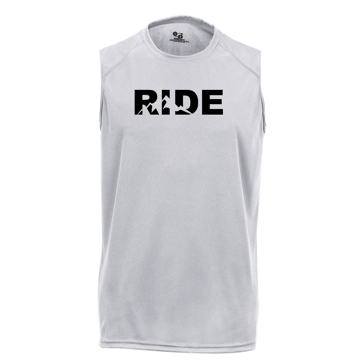 Ride Mountain Logo Classic Unisex Performance Sleeveless T-Shirt Silver Gray (Black Logo)