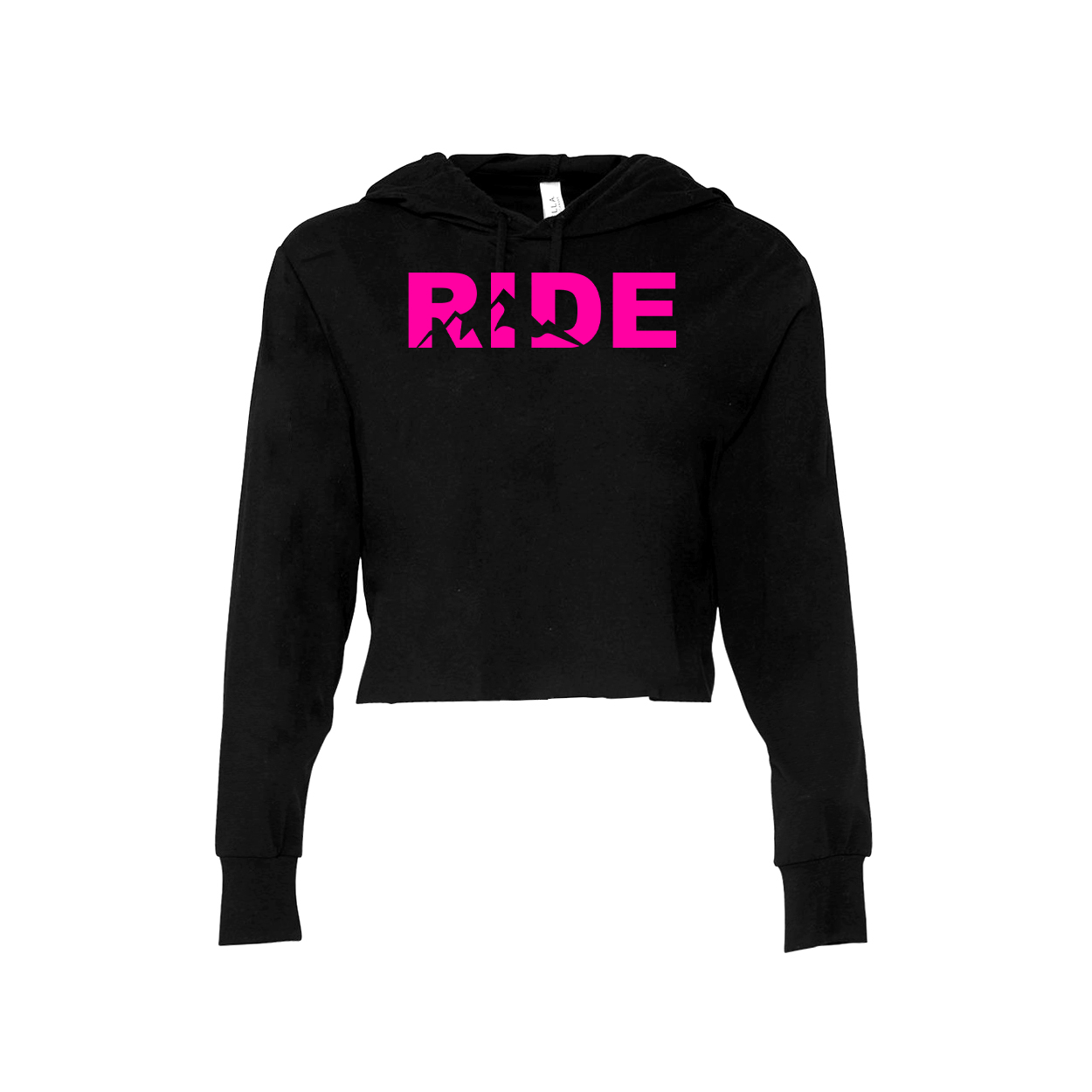 Ride Mountain Logo Classic Womens Cropped Sweatshirt Black (Pink Logo)