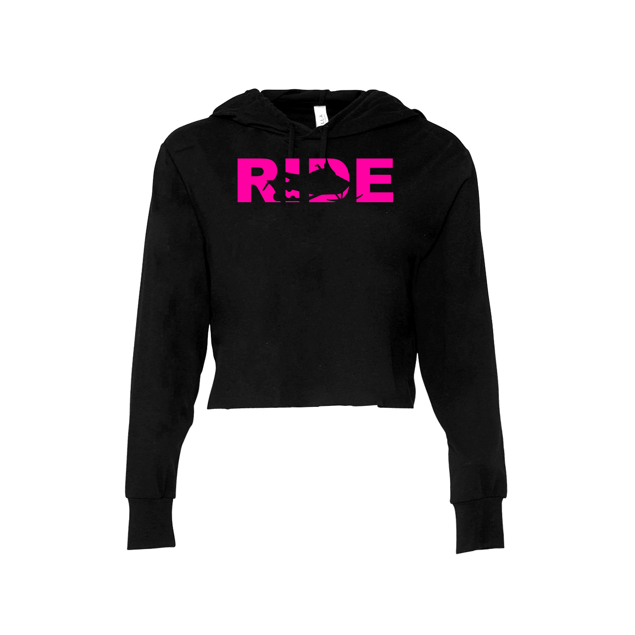 Ride Snowmobile Logo Classic Womens Cropped Sweatshirt Black (Pink Logo)