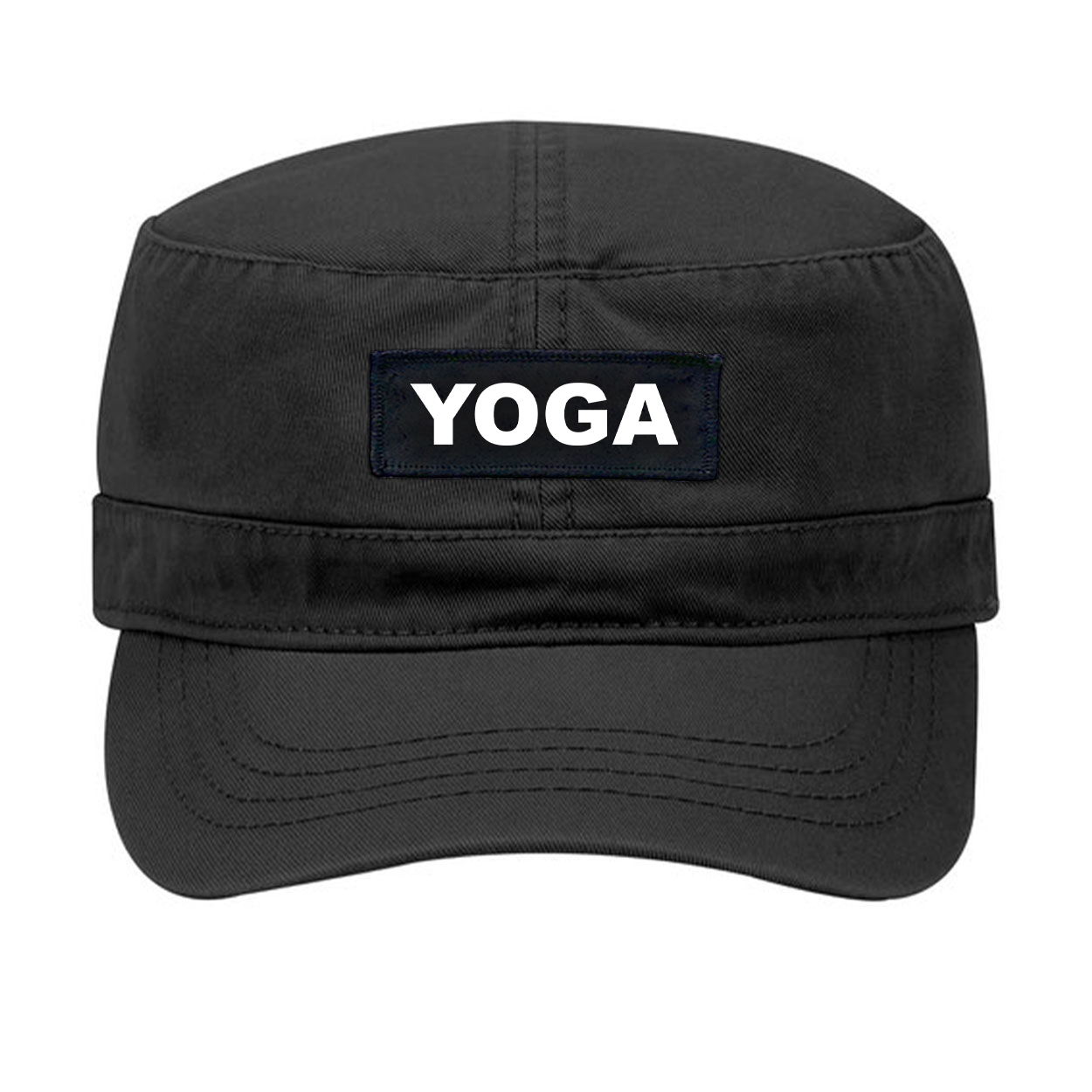 Yoga Brand Logo Night Out Woven Patch Military Hat Black