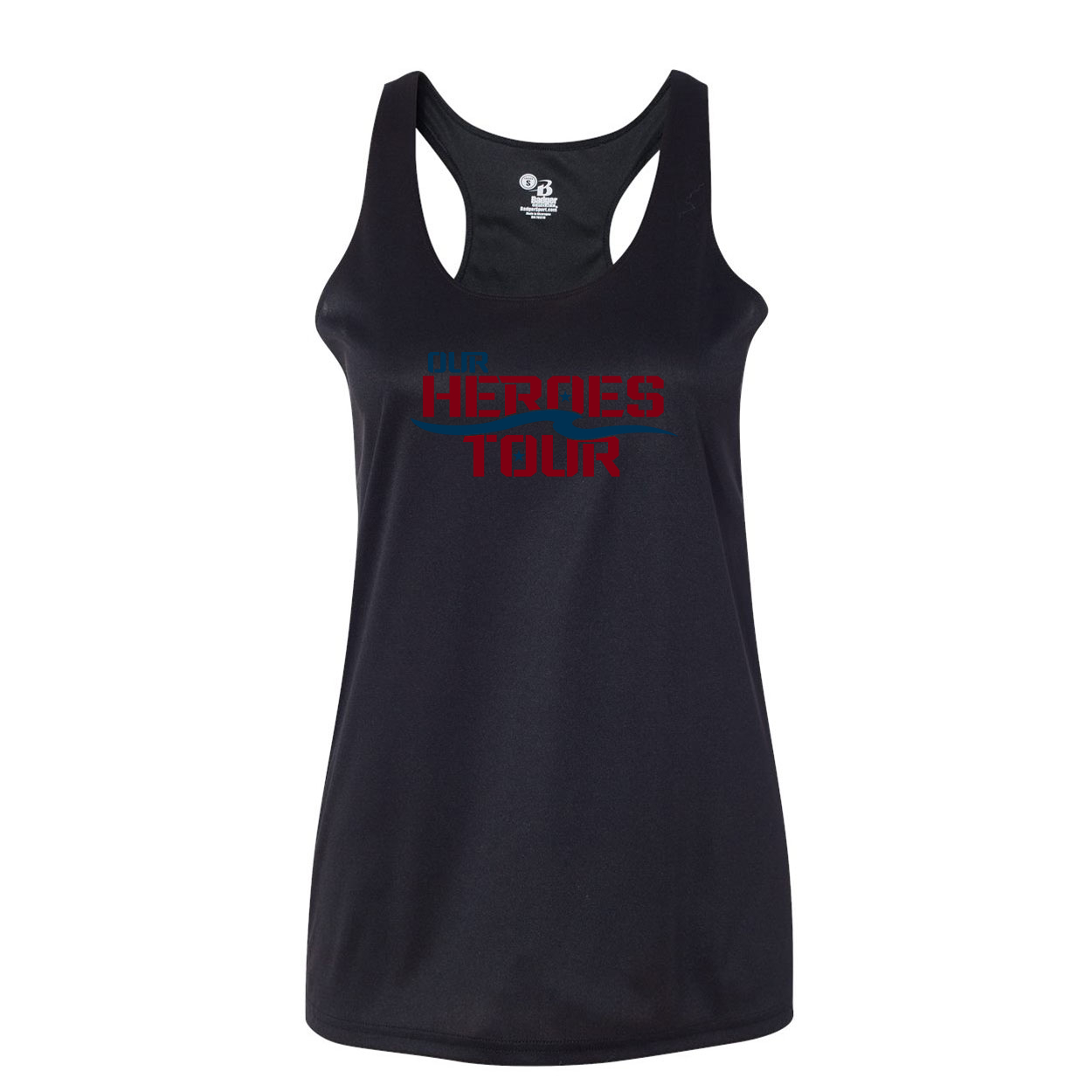 Our Heroes Tour Classic Womens Performance Racerback Tank Top Black (White Logo)