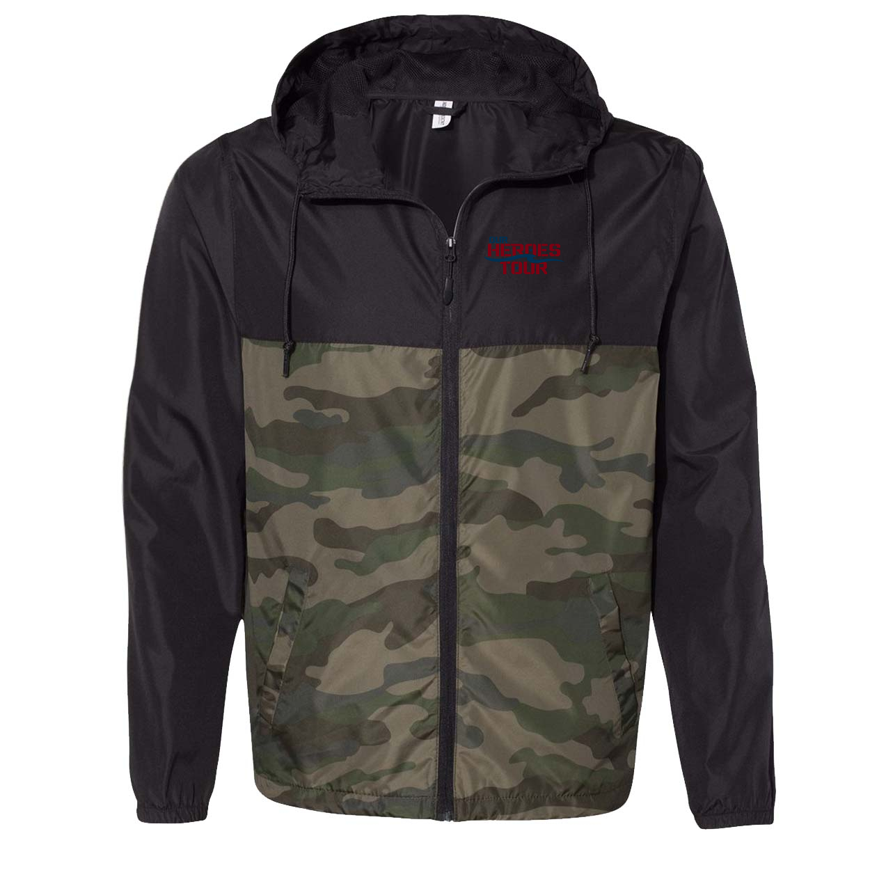 Our Heroes Tour Night Out Lightweight Windbreaker Black/Forest Camo (White Logo)
