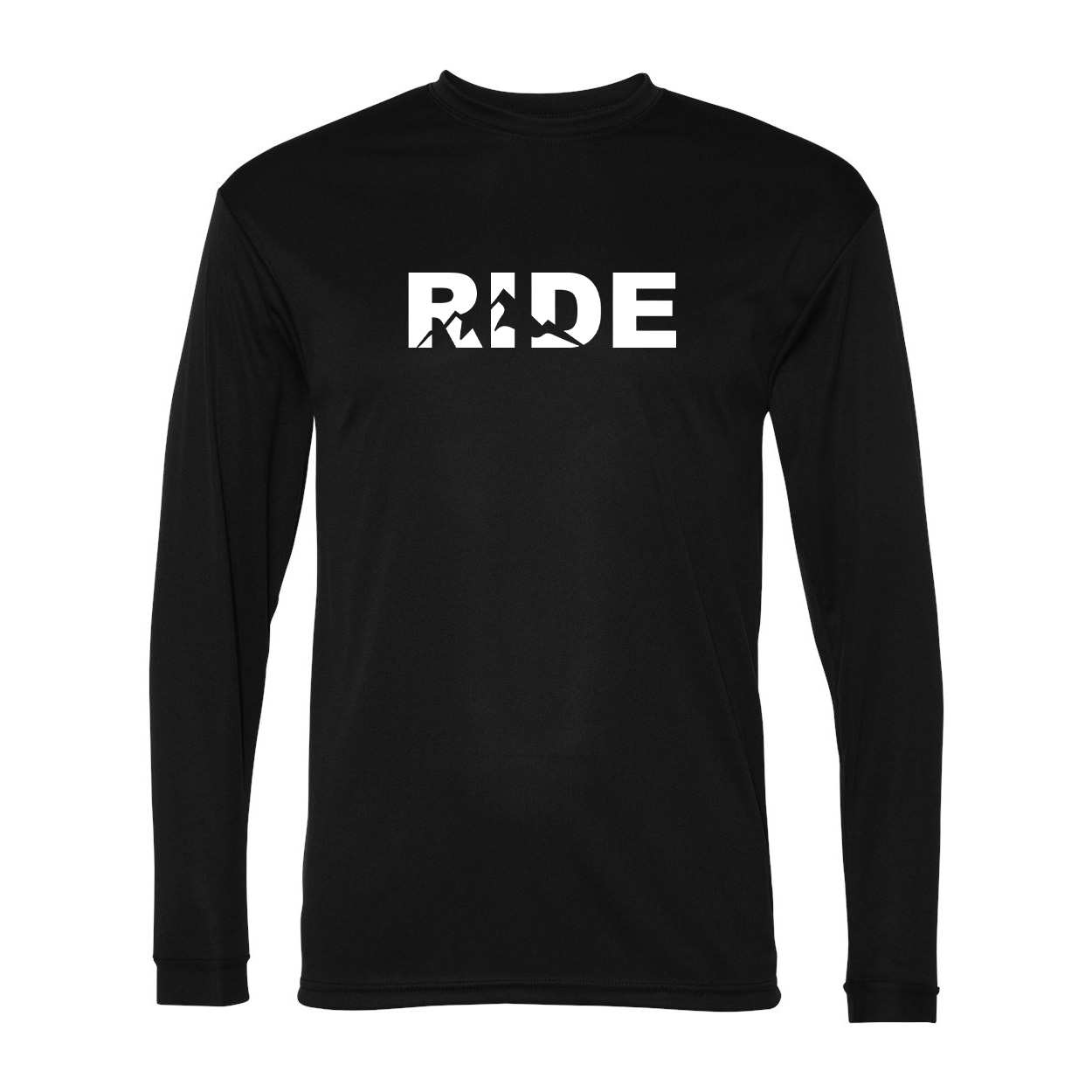 Ride Mountain Logo Classic Unisex Performance Long Sleeve T-Shirt Black (White Logo)