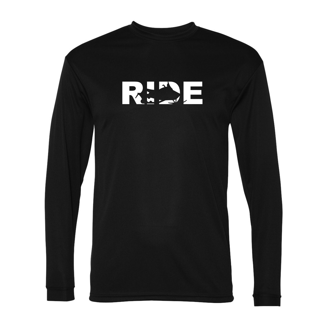 Ride Snowmobile Logo Classic Unisex Performance Long Sleeve T-Shirt Black (White Logo)