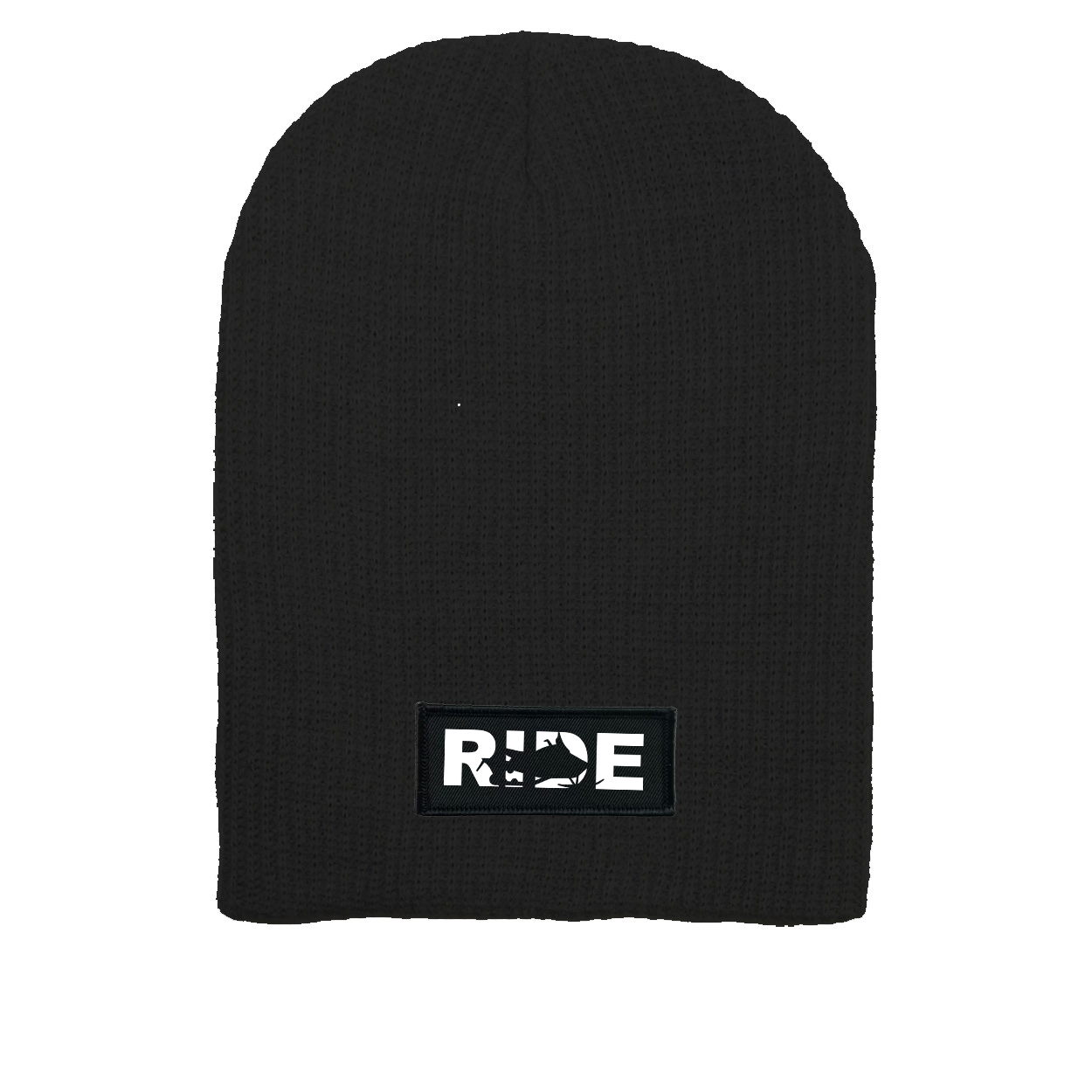 Ride Snowmobile Logo Night Out Woven Patch Solid Slouchy Beanie Black (White Logo)