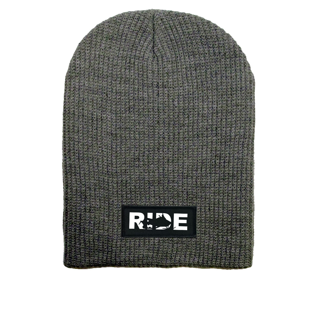 Ride Snowmobile Logo Night Out Woven Patch Solid Slouchy Beanie Dark Gray (White Logo)