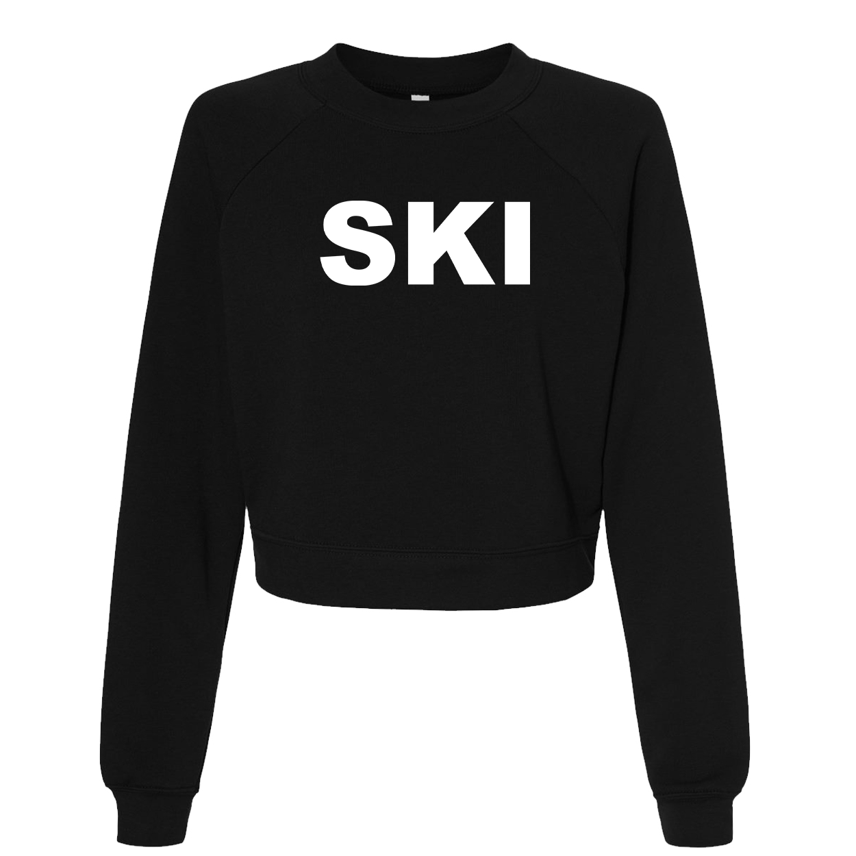 Ski Brand Logo Classic Women's Raglan Pullover Fleece Black (White Logo)