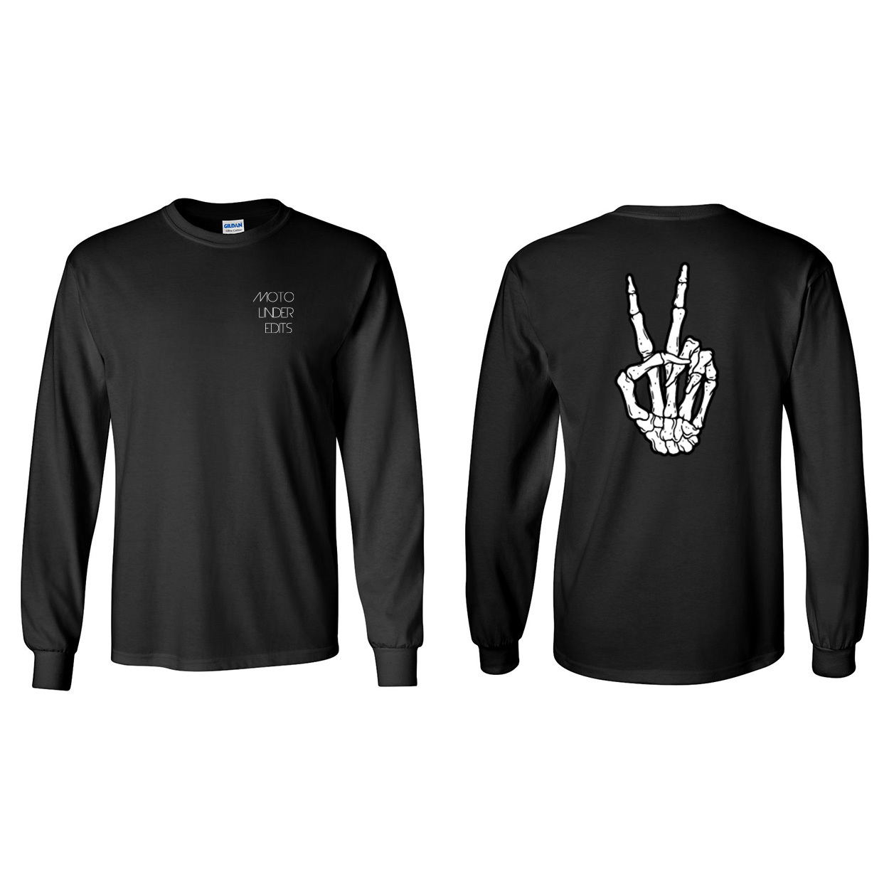 Moto Linder Edits Night Out Skeleton Peace Long Sleeve T-Shirt Black