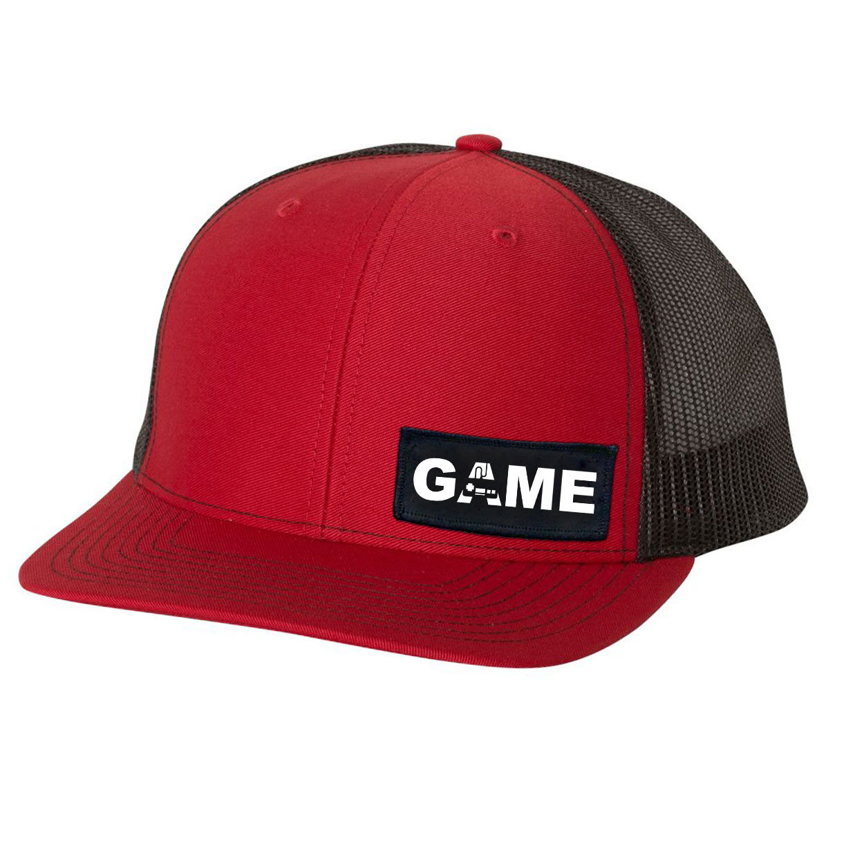 Game Controller Logo Night Out Woven Patch Snapback Trucker Hat Red/Black 