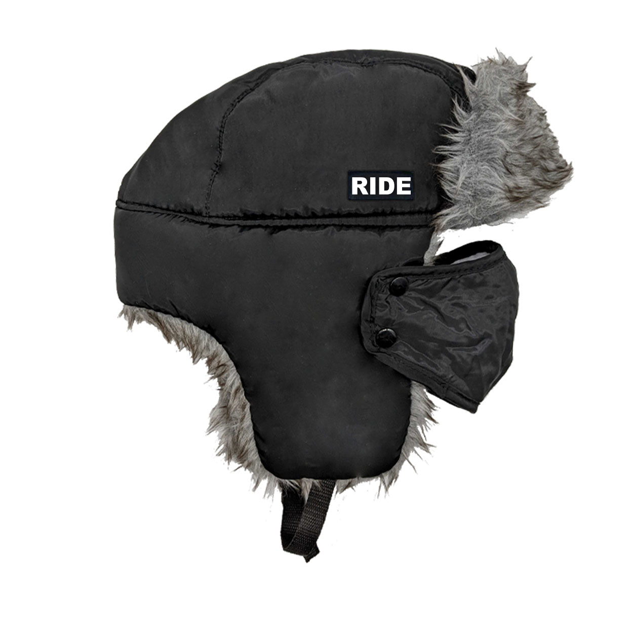 Ride Brand Logo Night Out Woven Patch Full Face Windproof Bomber Hat Black (White Logo)