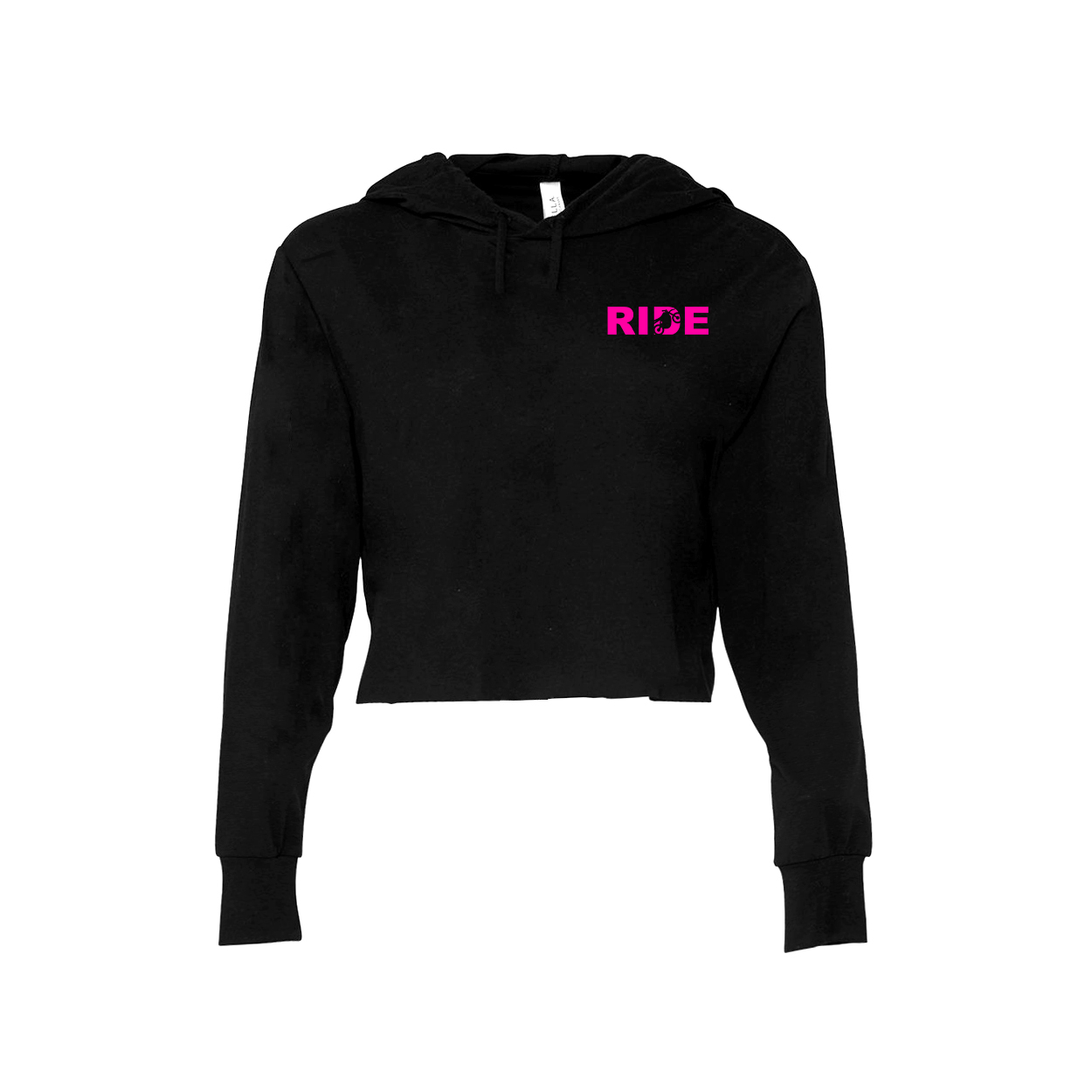 Ride Moto Logo Night Out Womens Cropped Lightweight Sweatshirt Black (Pink Logo)