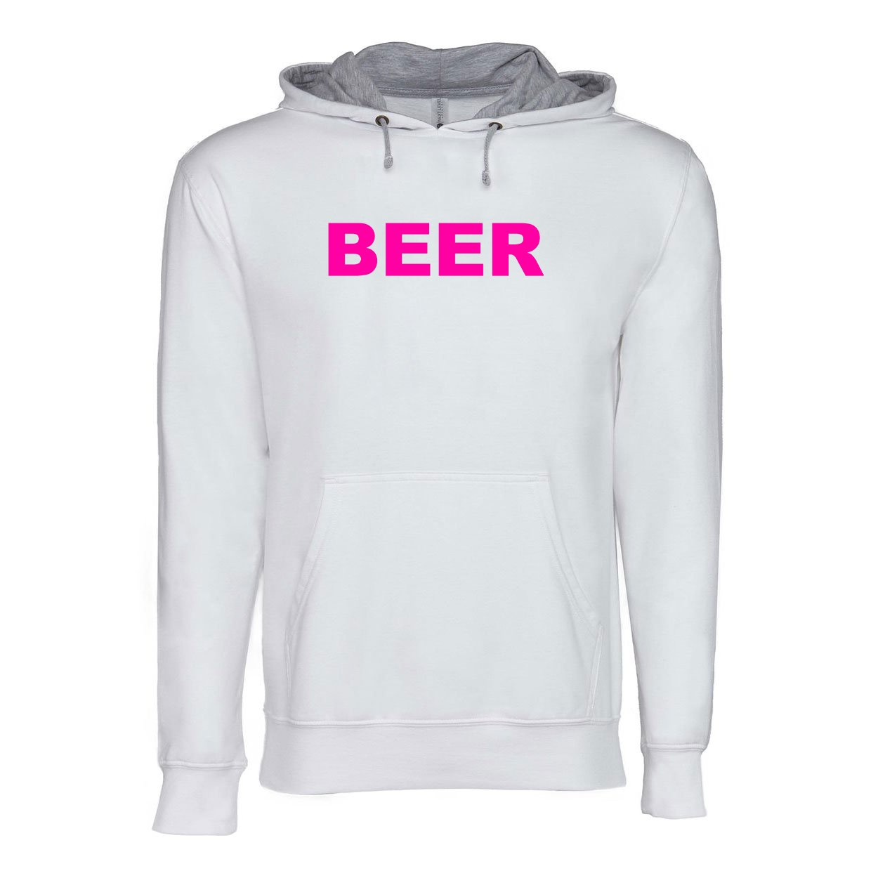 Beer Brand Logo Classic Lightweight Sweatshirt White/Heather Gray (Pink Logo)
