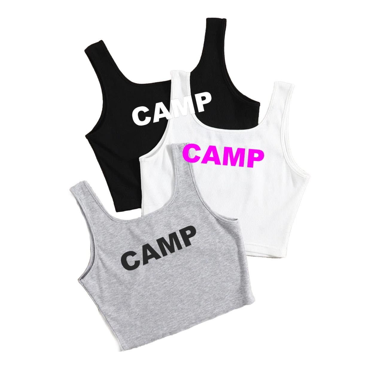 Camp Brand Logo Classic Womens 3 Pack Solid Crop Tank Top