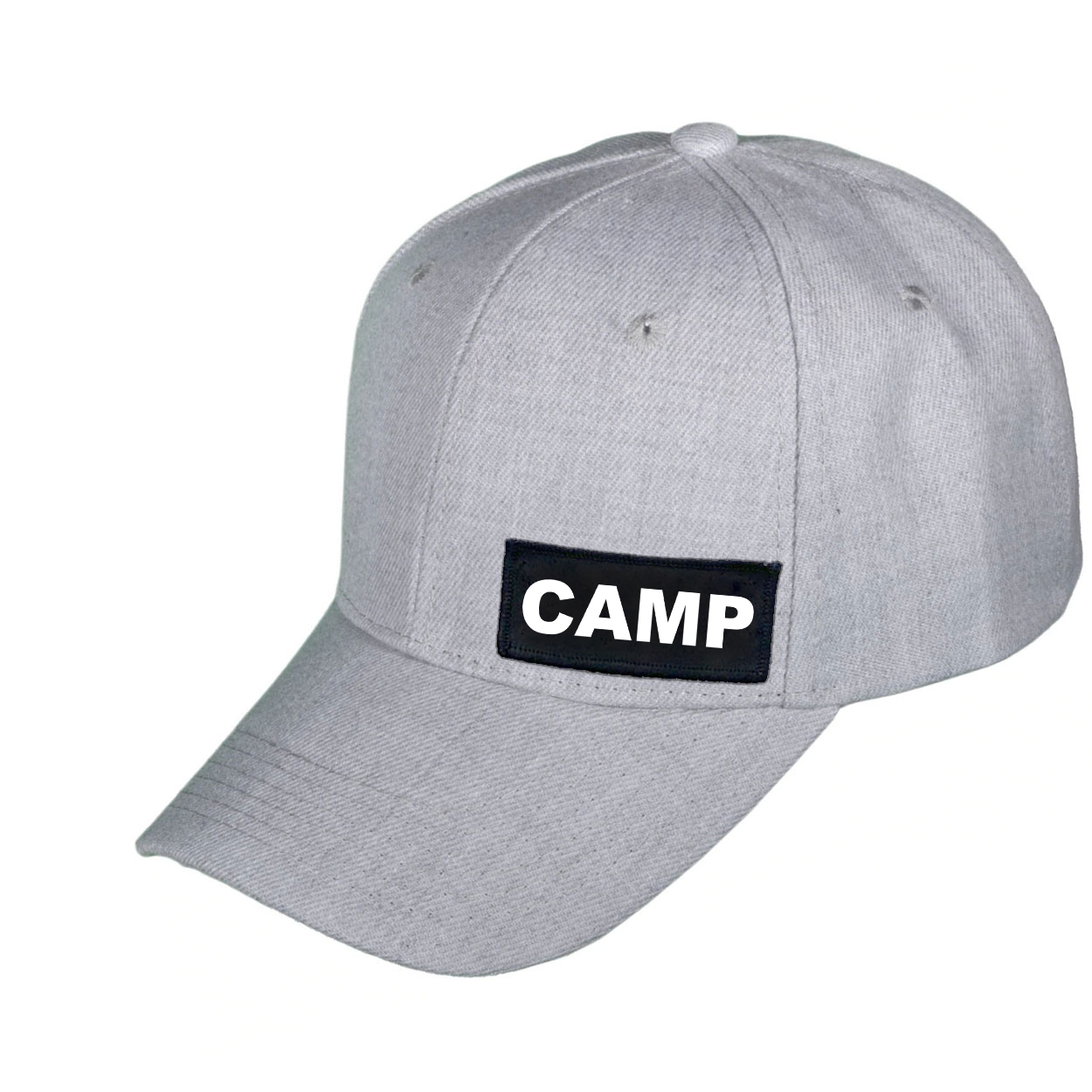 Camp Brand Logo Night Out Woven Patch Velcro Trucker Hat Heather Gray 