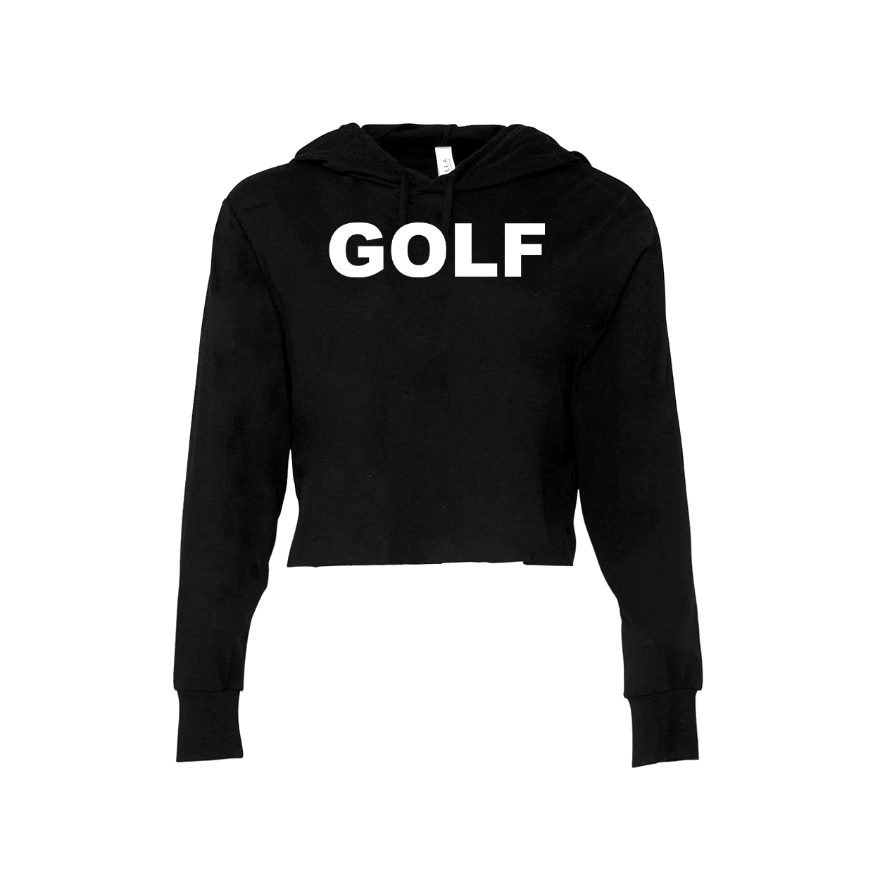 Golf Brand Logo Classic Womens Long Sleeve Cropped Hooded Tee Black