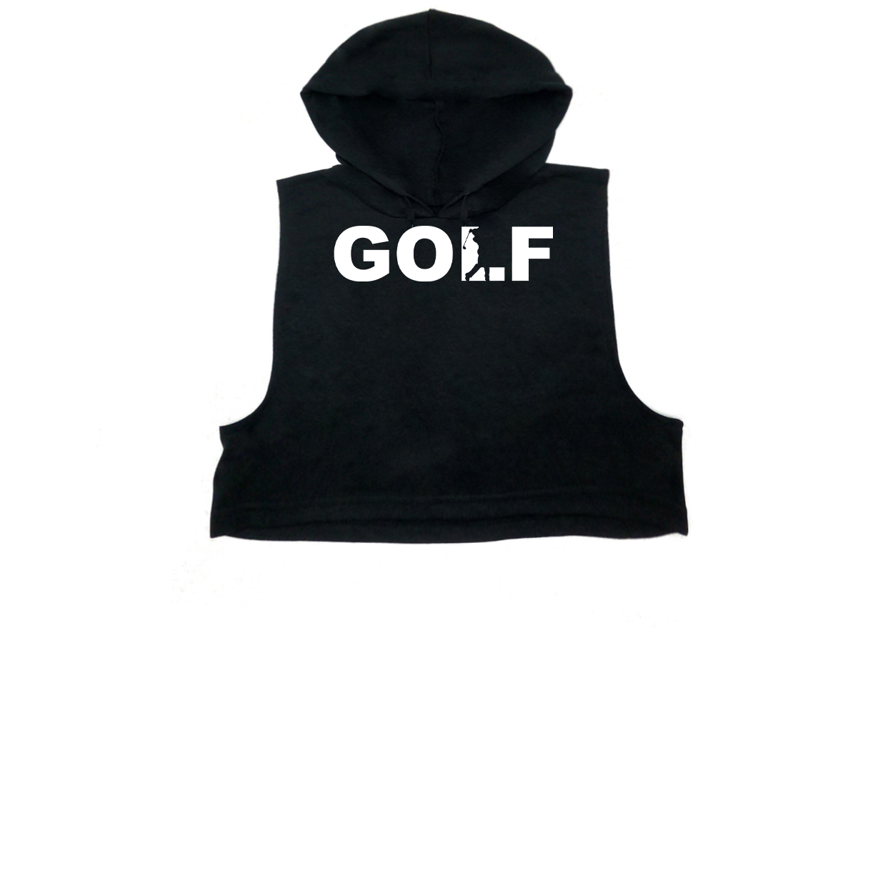 Golf Swing Logo Classic Womens Drawstring Sleeveless Hooded Sports Sweatshirt (White Logo)